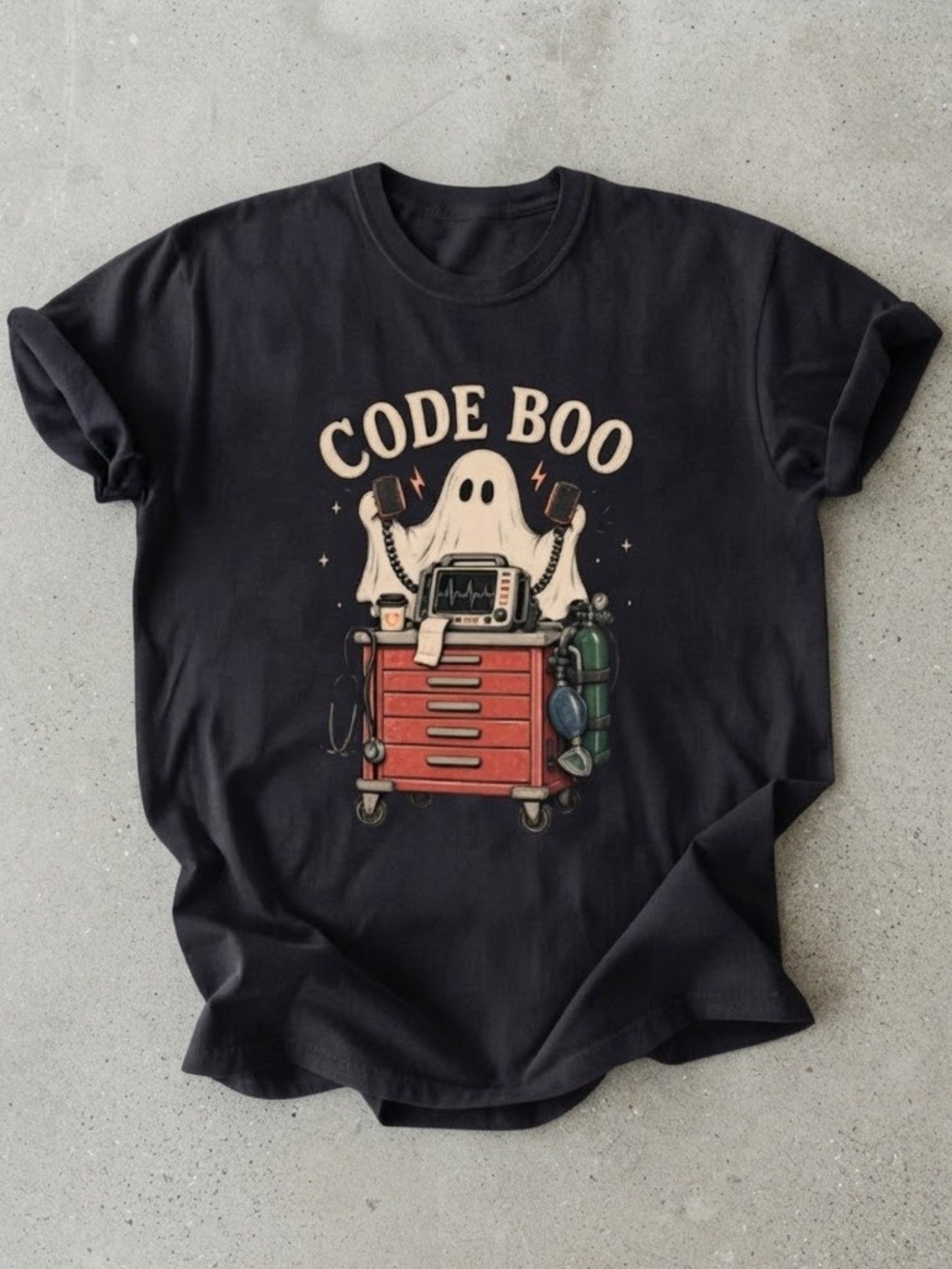 Gildan Black 'Code Boo' Ghost Medical Cart Kids Tee